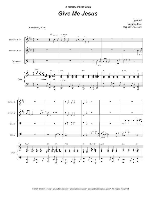 Give Me Jesus (Brass Quartet and Piano - Alternate Version) (arr. Stephen DeCesare)