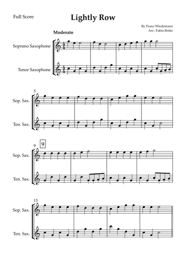 Lightly Row for Soprano Saxophone & Tenor Saxophone Duo (arr. Fabio Britto)