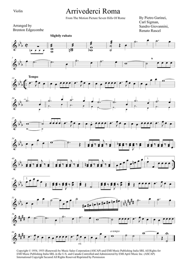 Arrivederci Roma (goodbye To Rome) (arr. Brenton Edgecombe)
