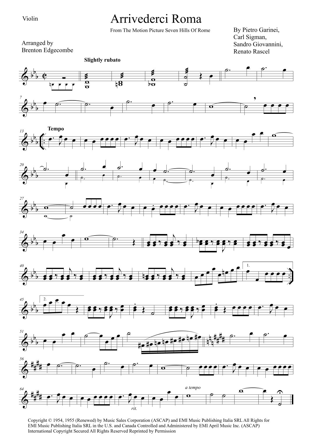 Arrivederci Roma (goodbye To Rome) (arr. Brenton Edgecombe)