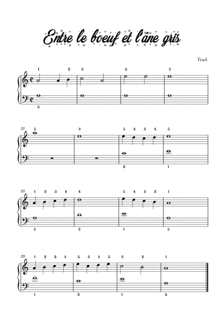 Entre le bœuf et l'âne gris - Traditional French Christmas Song (Easy/Beginner Piano - with fingerin (arr. Cadenza Editions)