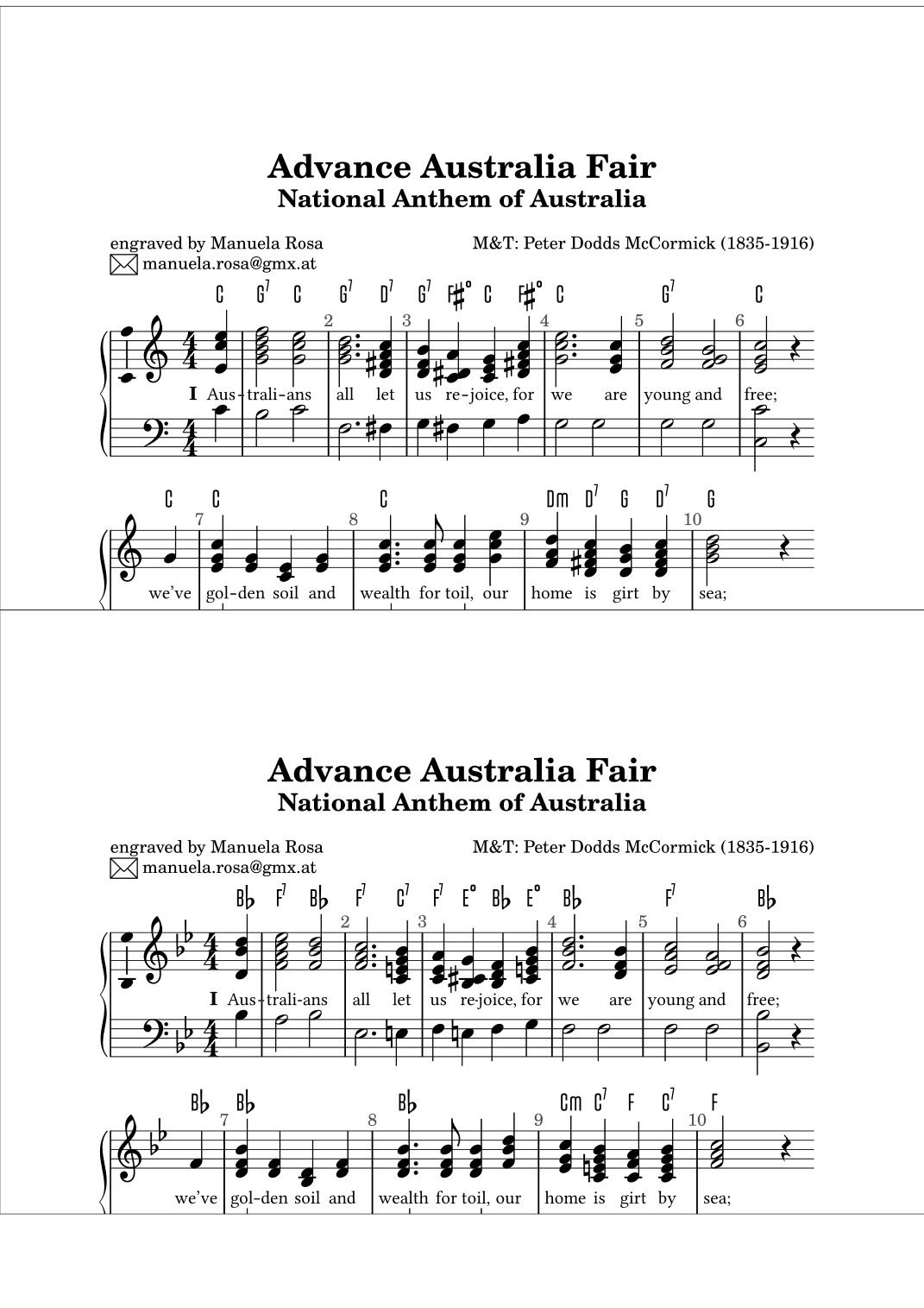 Advance Australia Fair (F major) (arr. Manuela Rosa)