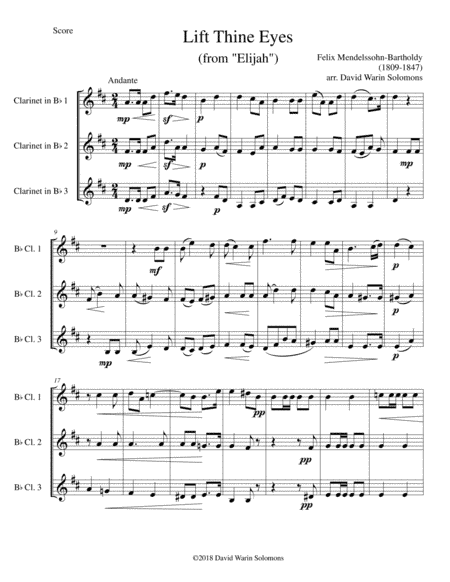 Lift thine eyes (from Elijah) for 3 clarinets (arr. David Warin Solomons)