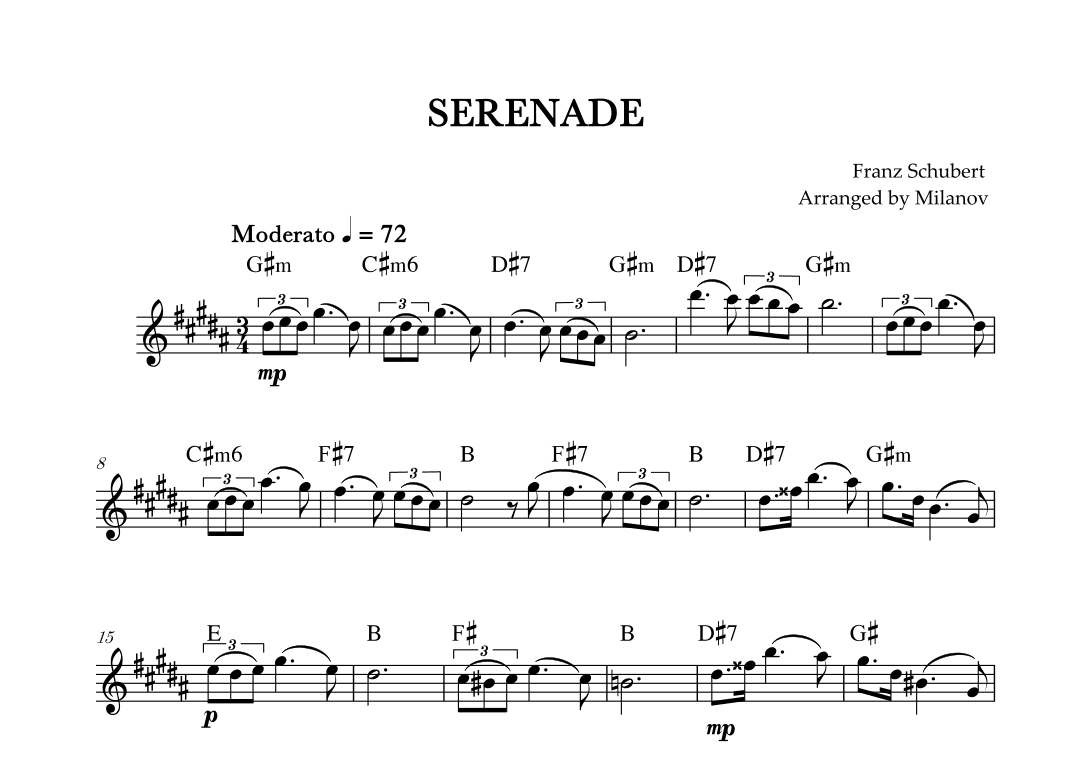 Serenade | Schubert | Lead Sheet | G# minor (arr. Milanov)