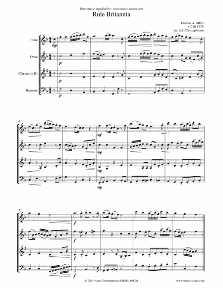 Rule Britannia - Wind Quartet (arr. Anne L Christopherson GRSM ARCM)