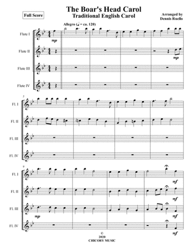The Boar's Head Carol - Flute Quartet - Intermediate (arr. Dennis Ruello)