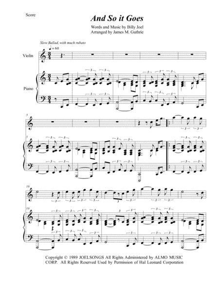 And So It Goes (arr. James M. Guthrie, ASCAP)