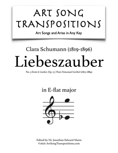 SCHUMANN: Liebeszauber, Op. 13 no. 3 (transposed to E-flat major) (arr. ArtSongTranspositions.com)