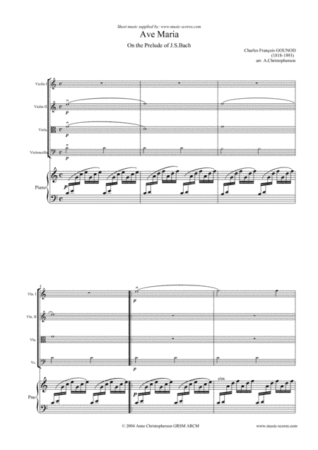 Ave Maria - 2 Violins, Viola, Cello and Piano (arr. Anne Christopherson GRSM ARCM)