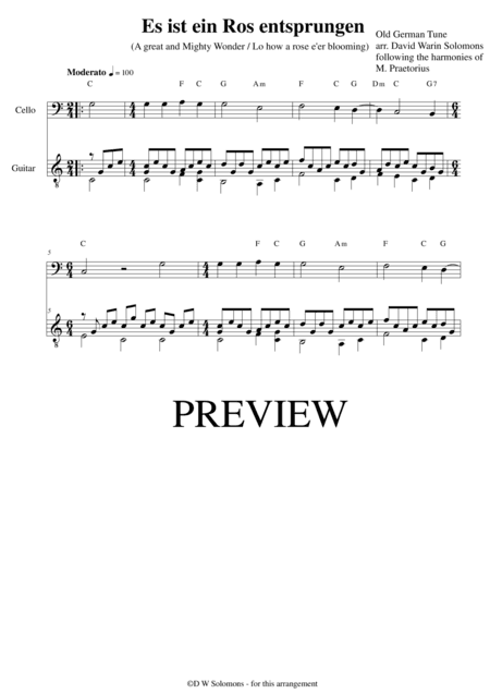 Es ist ein Ros' entsprungen for cello and guitar (arr. David Warin Solomons)