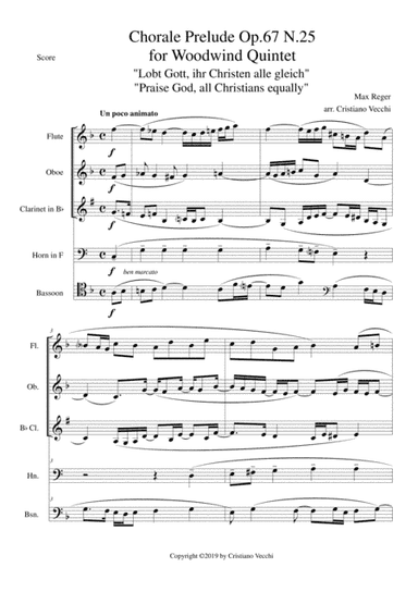 Chorale Prelude Op.67 N.25 for Woodwind Quintet (arr. Cristiano Vecchi)
