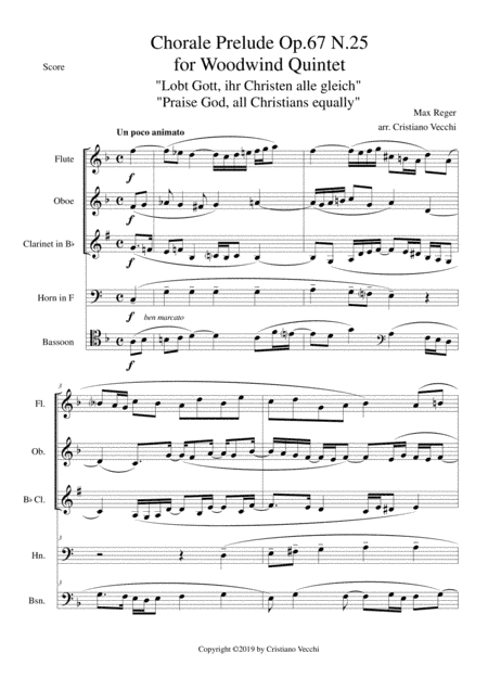 Chorale Prelude Op.67 N.25 for Woodwind Quintet (arr. Cristiano Vecchi)