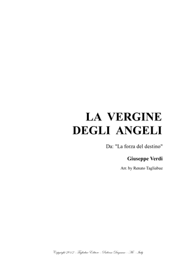 LA VERGINE DEGLI ANGELI - G. Verdi - For Solo and SATB Choir and Piano/Org. - Score Only (arr. Renato Tagliabue)
