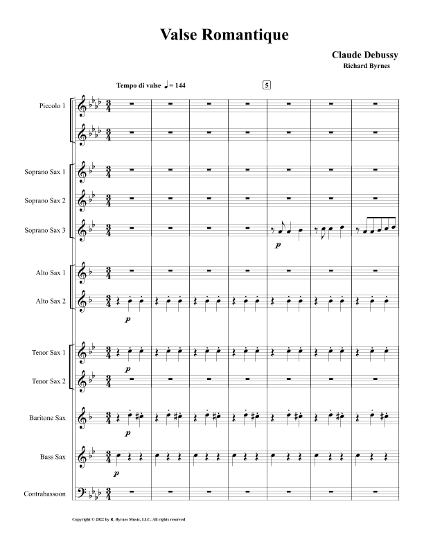 Debussy - Valse Romantique (Saxophone Nonet + 2 Piccolos & Contrabassoon) (arr. Richard Byrnes)