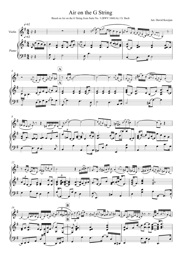 Air on the G String (violin & piano) (arr. David Kocijan)