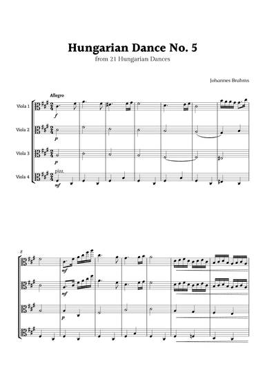 Hungarian Dance No. 5 by Brahms for Viola Quartet (arr. Rika K.)