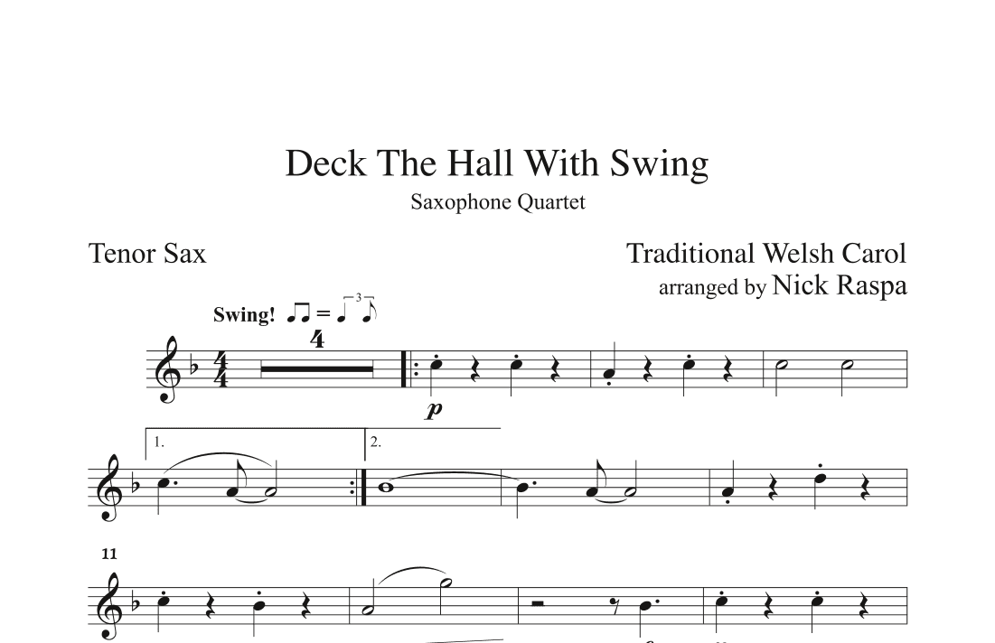 Deck The Hall With Swing - Tenor Saxophone part (arr. Nick Raspa)