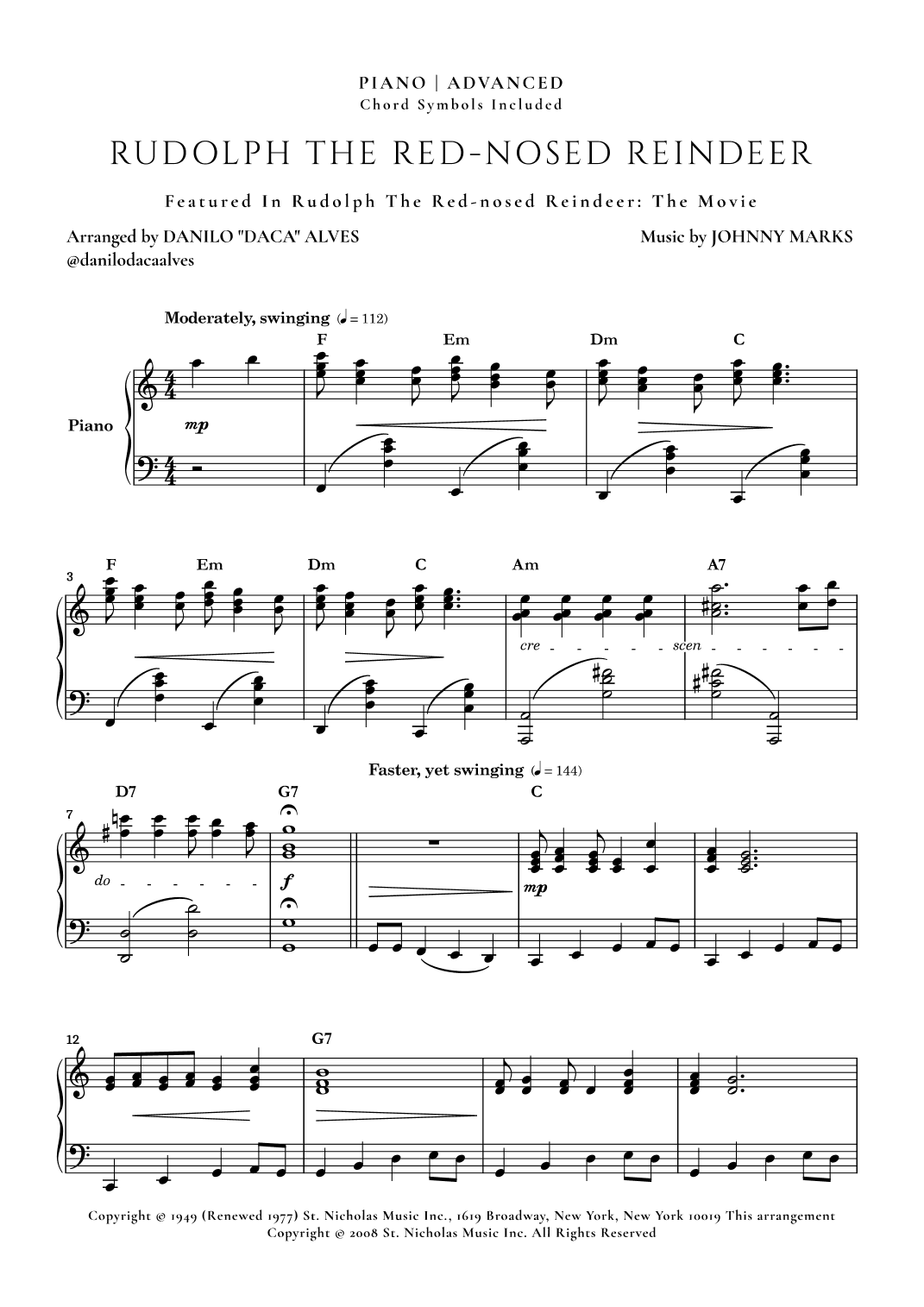Rudolph The Red-nosed Reindeer (arr. Danilo "Daca" Alves)