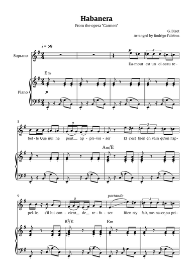 Habanera (for soprano - E minor/major) (arr. Rodrigo Faleiros)