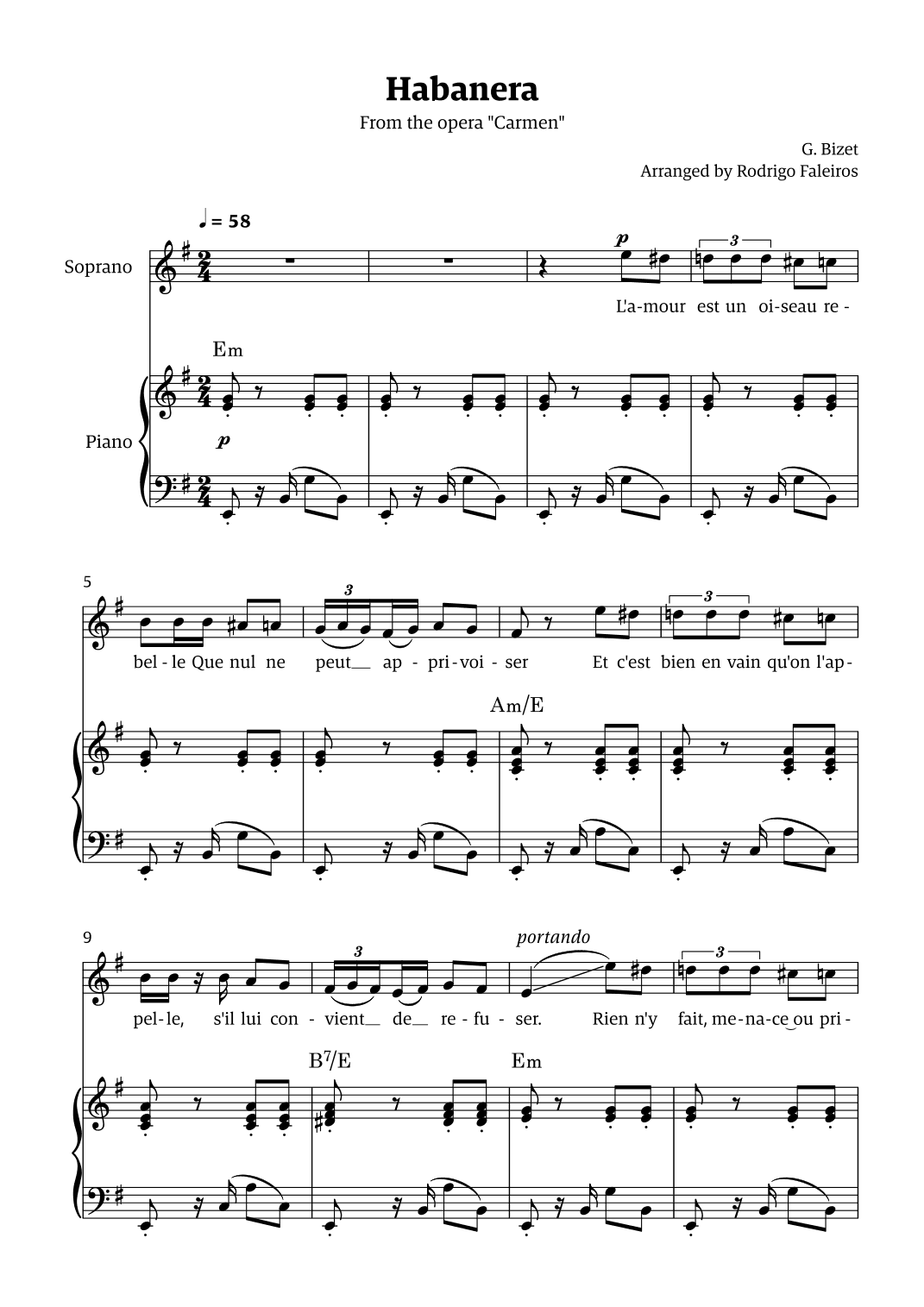 Habanera (for soprano - E minor/major) (arr. Rodrigo Faleiros)