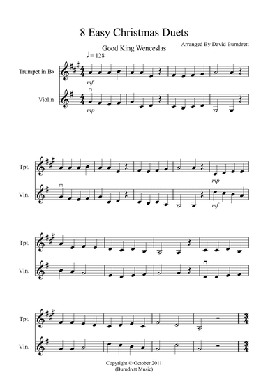 8 Easy Christmas Duets for Trumpet and Violin (arr. David Burndrett)