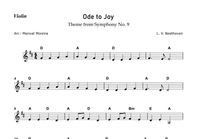 Ode to Joy - Beethoven (Violin Solo) - Score and Chords (arr. Marival Moreira)