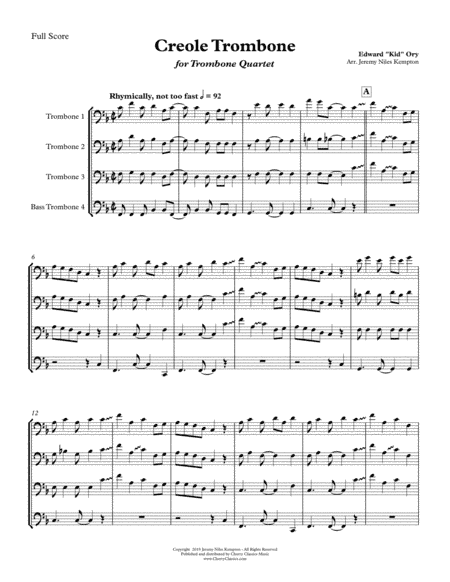 Creole Trombone for Trombone Quartet