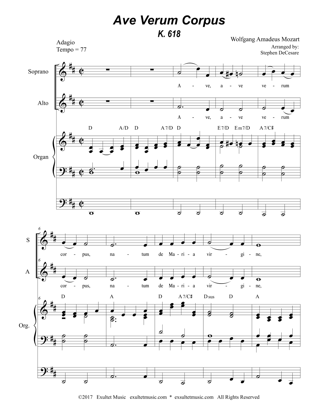 Ave Verum Corpus (2-part choir (SA) - Organ Accompaniment) (arr. Stephen DeCesare)