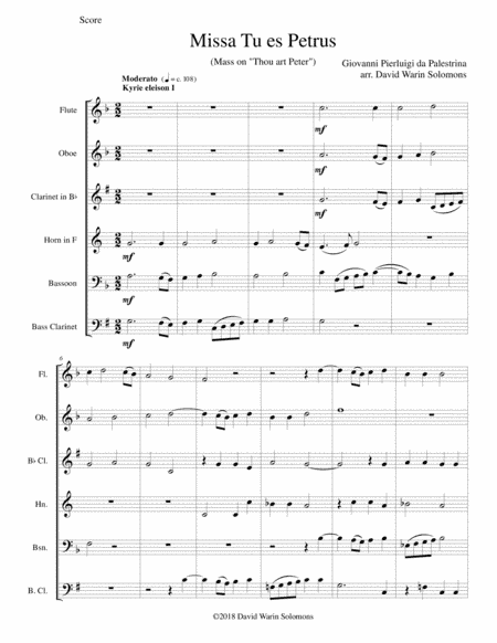 Missa Tu Es Petrus (Mass on Thou art Peter) wind sextet (wind quintet with added bass clarinet) (arr. David Warin Solomons)
