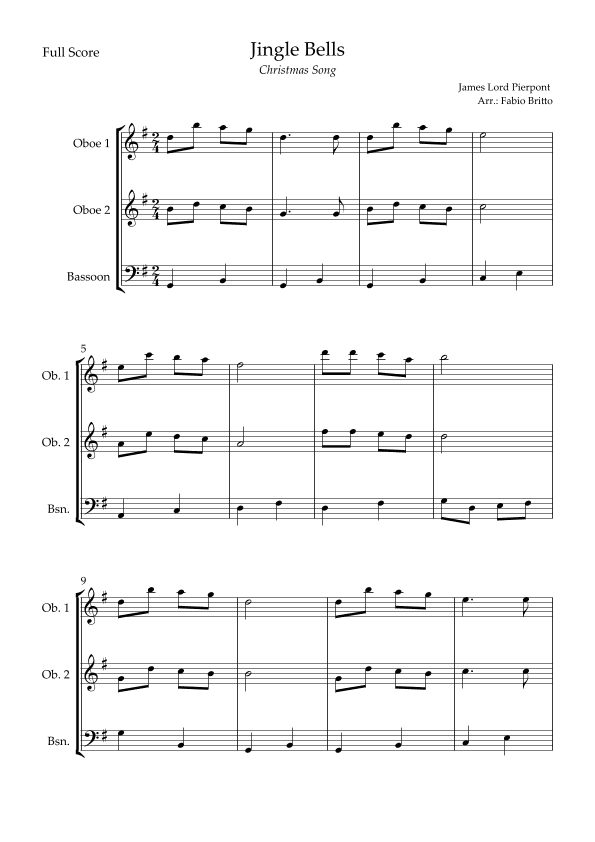 Jingle Bells (Christmas Song) for Woodwind Trio (arr. Fabio Britto)