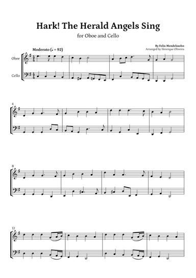 Hark! The Herald Angels Sing (Oboe and Cello) - Beginner Level (arr. Henrique Oliveira)