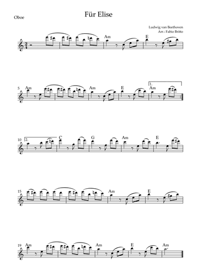 Für Elise (Beethoven) for Oboe Solo with Chords (Simplified) (arr. Fabio Britto)
