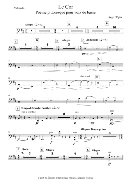 Ange Flégier: Le Cor for bass voice and orchestra, violoncello part (arr. Musik Fabrik Music Publishing)