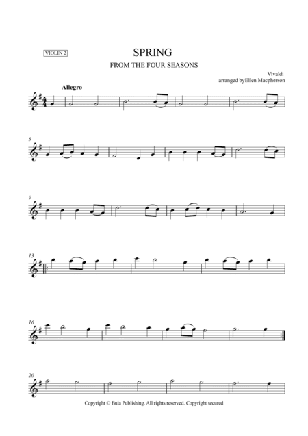 SPRING - FROM THE FOUR SEASONS - EASY STRING QUARTET MUSIC - VIOLIN 2 (arr. Ellen Macpherson)