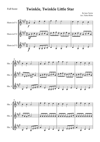 Twinkle, Twinkle Little Star for Horn in F Trio (arr. Fabio Britto)