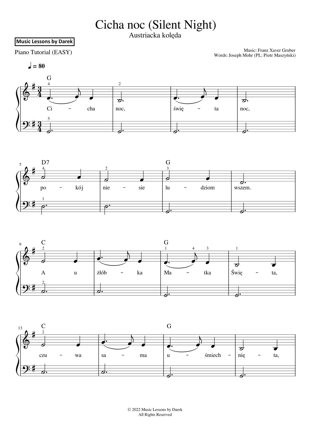 Cicha noc / Silent Night (Polish Christmas Carol) [EASY PIANO] (arr. Darek)