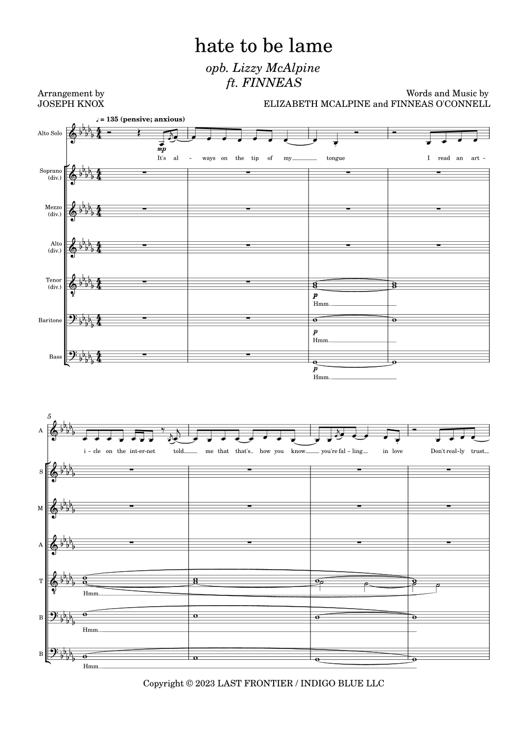 Hate To Be Lame Feat. Finneas (arr. Joseph Knox)