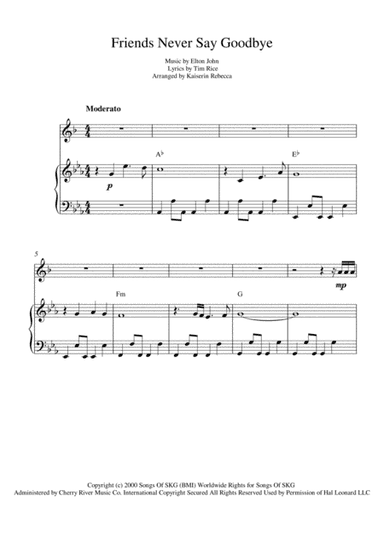 Friends Never Say Goodbye  from THE ROAD TO EL DORADO (arr. Kaiserin Rebecca)