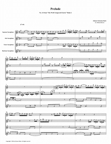 Prelude 14 from Well-Tempered Clavier, Book 2 (Saxophone Quartet) (arr. Richard Byrnes)