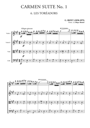 Les Toreadors from "Carmen Suite" for String Quartet (arr. Diego Marani)
