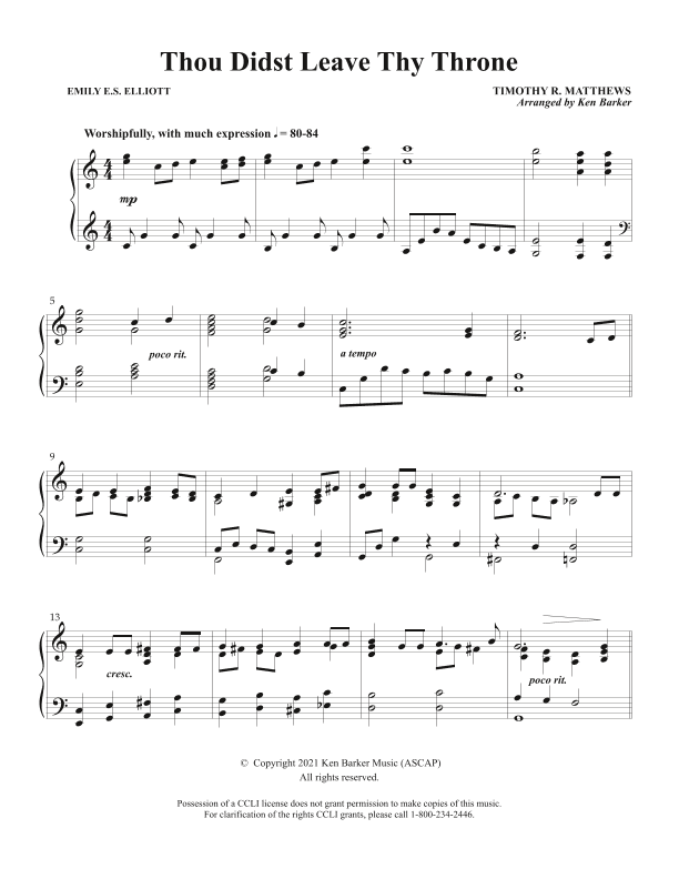 Thou Didst Leave Thy Throne (arr. Ken Barker)