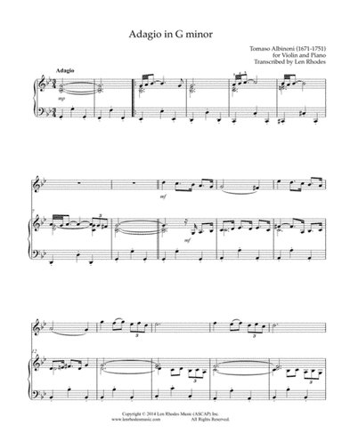 Albinoni - Adagio in G minor, transcribed for violin and piano (arr. Leonard Rhodes)