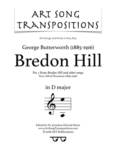 BUTTERWORTH: Bredon Hill (transposed to D major) (arr. ArtSongTranspositions.com)