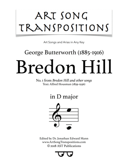 BUTTERWORTH: Bredon Hill (transposed to D major) (arr. ArtSongTranspositions.com)