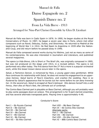 Danse Espagnole no. 2/Spanish Dance no. 2 (arr. Glen D. Lienhart)