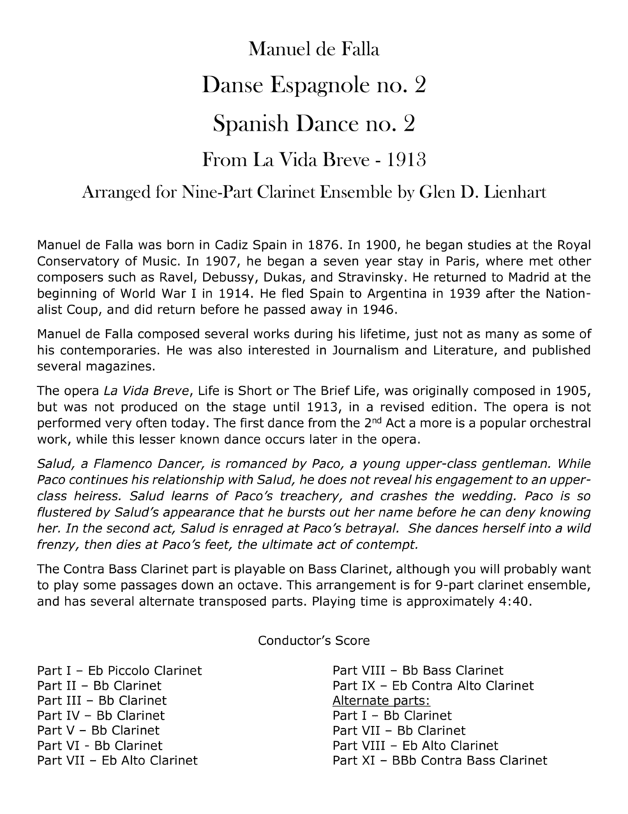 Danse Espagnole no. 2/Spanish Dance no. 2 (arr. Glen D. Lienhart)