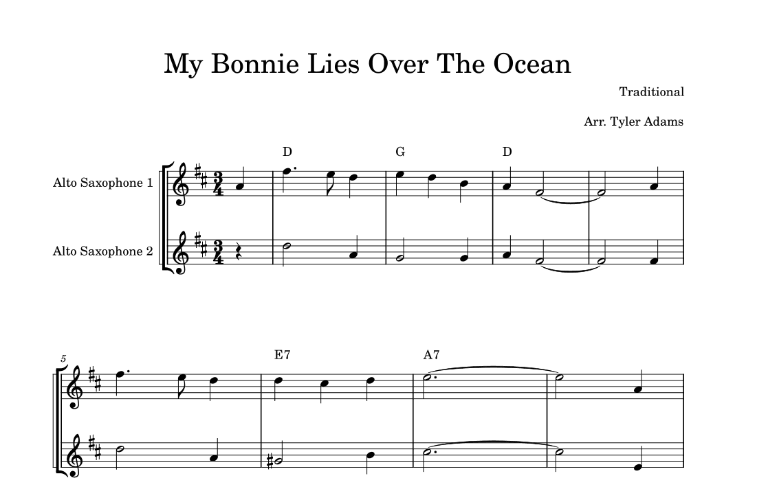 My Bonnie Lies Over The Ocean (Easy Alto Sax Duet) (arr. Tyler Adams)