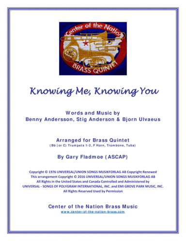 Knowing Me, Knowing You (arr. Gary Fladmoe (ASCAP))
