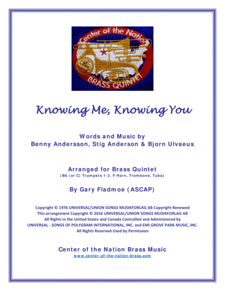 Knowing Me, Knowing You (arr. Gary Fladmoe (ASCAP))