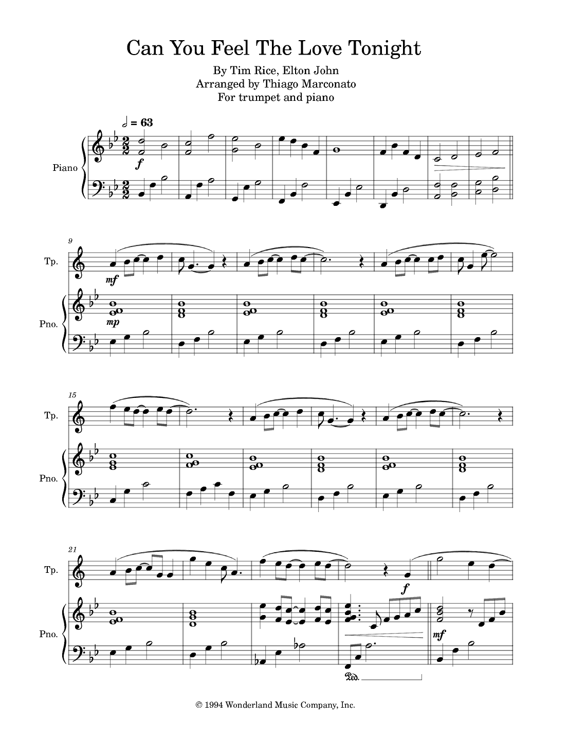Can You Feel The Love Tonight (arr. Thiago Marconato)